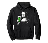 Mona Lisa St Patty's Shamrock Beer Funny St Patrick's Day Pullover Hoodie
