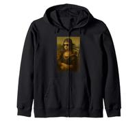 Mona Lisa Street Style Rap Art Boombox Sunglasses Chain Zip Hoodie