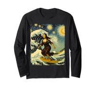 Mona Lisa Surfing Great Wave Starry Night Classic Fusion Art Long Sleeve T-Shirt