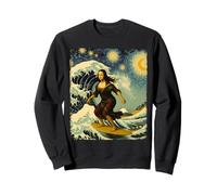Mona Lisa Surfing Great Wave Starry Night Classic Fusion Art Sweatshirt