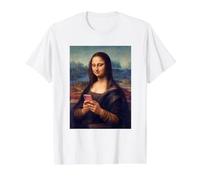 Mona Lisa Texting Funny Art Value Graphic T-Shirt, Men, White, S