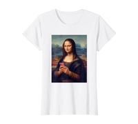 Mona Lisa Texting Funny Art Value Graphic T-Shirt, Women, White, XS