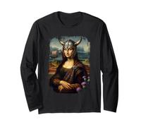 Mona Lisa Viking Helmet Scottish Tartan Plaid Scotland Long Sleeve T-Shirt