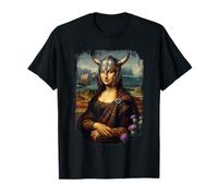 Mona Lisa Viking Helmet Scottish Tartan Plaid Scotland T-Shirt