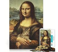 Mona Lisa with A Cat for Adults 1000 Piece Jigsaw Puzzle Serene Game Perfect Connection Pattern Build Birthday Surprise (38x26cm)