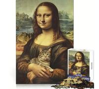 Mona Lisa with A Cat for Adults 1000 Piece Jigsaw Puzzle Serene Game Perfect Connection Pattern Build Birthday Surprise (38x26cm)