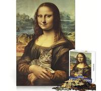 Mona Lisa with A Cat Puzzles for Teenagers 1000 Pieces Logic Build Anxiety Relief Fun Challenge Art Display (38x52cm)