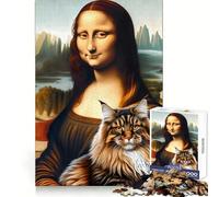 Mona Lisa with Main Coon Cat for Adults 1000 Piece Jigsaw Puzzle Sharp Mind Creative Fun Family Pastime Art Display (38x52cm)