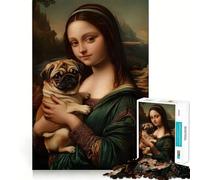 Mona Lisa with Pug Jigsaw Puzzle 1000 Piece Recall Enhancer Thick Material Pattern Assemble Birthday Gift (50x75cm)