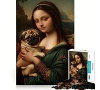 Mona Lisa with Pug Puzzles for Adults 1000 Puzzles Brain Power Nice Thick Fun Challenge Premium Gift (38x26cm)