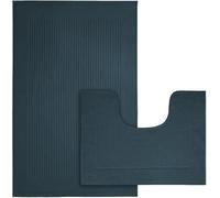 Monaco 2 Piece Bath Mat & Pedestal Mat Set, 100% Cotton Non Slip Bathmats for Bathroom Floor Quick Dry Bath Rug Foot Mat Toilet Shower Rug (Slate Blue)