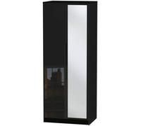 Monaco Black Gloss 2 Door Tall Wardrobe - 1 Mirror