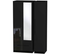 Monaco Black Gloss 3 Door Tall Combi Wardrobe - 1 Mirror and LHF 2 Drawers