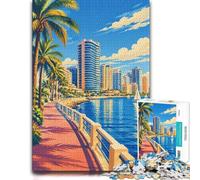 Monaco Cityscape Pier Pop Art Minimalist Jigsaw Puzzle, 1000 Piece | For adults who enjoy puzzles over the holidays: Adult jigsaw puzzle with 1000 pieces gives adults a calm winter activity.