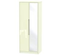 Monaco Cream Gloss 2 Door Tall Wardrobe - 1 Mirror