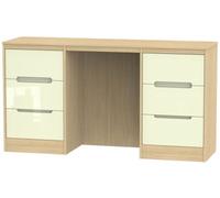 Monaco Cream Gloss and Light Oak 6 Drawer Double Dressing Table