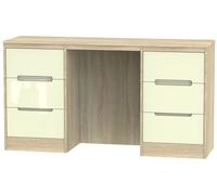 Monaco Cream Gloss and Oak Effect 6 Drawer Double Dressing Table