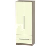 Monaco Cream Gloss and Toronto Walnut 2 Door 2 Drawer Tall Wardrobe