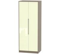 Monaco Cream Gloss and Toronto Walnut 2 Door Plain Tall Wardrobe