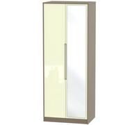 Monaco Cream Gloss and Toronto Walnut 2 Door Tall Wardrobe - 1 Mirror
