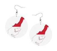 Monaco Flag Map Printed Round Earrings For Women, 1 Pair Lightweight Leather Pierced Earrings Set Trendy Jewelry Gifts For Women Girls