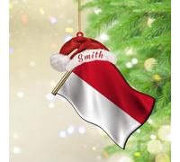 Monaco Flags Red Santa Hat Xmas Ornament Flag Sports Bar Party Events Round Christmas Tree Ornament Keepsake City Flag Souvenir International Acrylic Christmas Bauble for Xmas Party Decorations