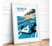 Monaco Grand Prix 1958 Vintage Framed Wall Art Print A3 (42×29.7cm) White, Wall Decor for Living Room, Bedroom, Office & Home, Ready to Hang, Art Gift