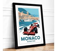 Monaco Grand Prix 1965 Vintage Framed Wall Art Print A3 (42×29.7cm) Black, Wall Decor for Living Room, Bedroom, Office & Home, Ready to Hang, Art Gift