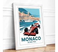 Monaco Grand Prix 1965 Vintage Framed Wall Art Print A4 (29.7×21cm) White, Wall Decor for Living Room, Bedroom, Office & Home, Ready to Hang, Art Gift