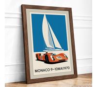 Monaco Grand Prix 1970 Vintage Framed Wall Art Print A1 (84.1×59.4cm) Walnut, Wall Decor for Living Room, Bedroom, Office & Home, Ready to Hang, Art Gift