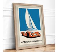 Monaco Grand Prix 1970 Vintage Framed Wall Art Print A4 (29.7×21cm) Oak, Wall Decor for Living Room, Bedroom, Office & Home, Ready to Hang, Art Gift