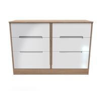 Monaco Large Chest of Drawers White & Oak 6 Drawers 115cm