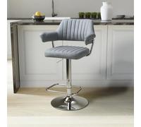 Monaco Light Grey Leather Effect Swivel Bar Stool With Chrome Frame