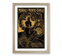 Monaco Monte Carlo by Alphonse Mucha Framed Print | A2 Oak Framed Wall Art | Ready to Hang | Modern Nature Picture | Living Room Bedroom Lounge Office