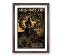 Monaco Monte Carlo by Alphonse Mucha Framed Print | A2 Walnut Framed Wall Art | Ready to Hang | Modern Nature Picture | Living Room Bedroom Lounge Office