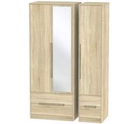 Monaco Oak Effect 3 Door Tall Combi Wardrobe - 1 Mirror