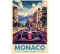 MONACO - Retro Formula 1 Poster A4 Size Vintage Car Racing Wall Art Gift for Men Office Garage Decor for F1 and Motorsport Lovers