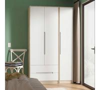 Monaco Wardrobe - 3 Door - LHF 2 Drawer - Tall - Triple - White Matt and Oak