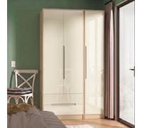 Monaco Wardrobe - 3 Door - LHF 2 Drawers - Tall - Triple - Cream Gloss and Light Oak