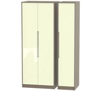 Monaco Wardrobe - 3 Door - Tall - Triple - Cream Gloss and Toronto Walnut