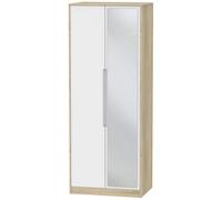 Monaco White and Oak Effect 2 Door Tall Wardrobe - 1 Mirror