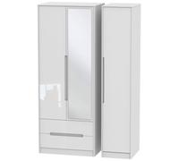 Monaco White Gloss 3 Door Tall Combi Wardrobe - 1 Mirror and LHF 2 Drawers
