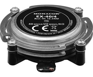 MONACOR EX-40/4 Audio Exciter, Resonator for Music and Voice Playback, High Performance Body Sound Transducer, Bass Shaker for High Sound Quality with 20 W, 4 Ω, Silver/Black