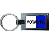 MONAGHAN Irish County Ireland White & Blue Luxury Rectangle Shaped Metal Keyring In A Giftbox