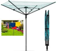Monal 50M Rotary Aluminium & Powder-Coated Washing Line With 4 Arm Garden Outdoor Laundry Drying Heavy Duty Folding Clothes Line Airer With Ground Spike & Cover (Powder Coated, With Spikes)