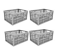 Monal Homion 32L Foldable Plastic Storage Crate - Collapsible Stackable Basket with Handles for Home, Garage & Car Boot - Grey - Pack Size Selection (4)