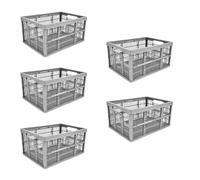 Monal Homion 32L Foldable Plastic Storage Crate - Collapsible Stackable Basket with Handles for Home, Garage & Car Boot - Grey - Pack Size Selection (5)