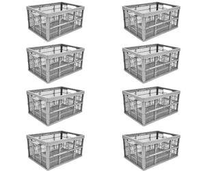 Monal Homion 32L Foldable Plastic Storage Crate - Collapsible Stackable Basket with Handles for Home, Garage & Car Boot - Grey - Pack Size Selection (8)