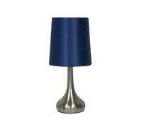 Monal Navilux Modern Chrome Teardrop Touch Table Lamp with Navy Faux Silk Shade | 4-Stage Dimmable | Silver Brushed | Stylish Lighting for Bedroom, Living Room, Office (Single lamp)