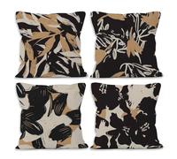 MONALET Black and Beige Boho Abstract Floral Throw Pillow Covers 18x18 Set of 4, Aesthetic Decor Pillow Cases for Bedroom Living Room, Neutral Vintage Decorative Square Pillowcases for Couch Bed Sofa
